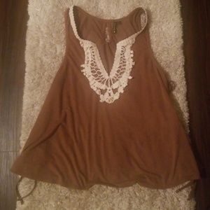 Heart Soul small brown boho top side tie GUC